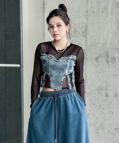 Denim Switch See-Through Top